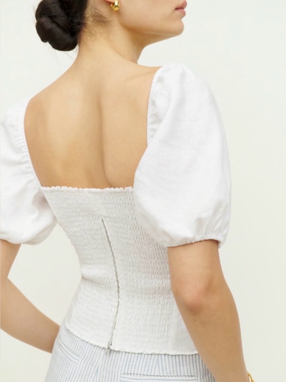 Reformation Rory Linen Top In White Size 2 - Picture 2 of 8